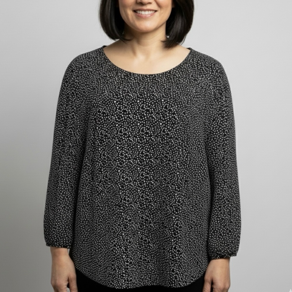 Adrianna Papell Black White 3/4 Sleeve Top 1X